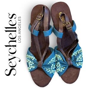 FREE SHIPPING - Vintage Seychelles - Floral Embroidered Wood Platforms